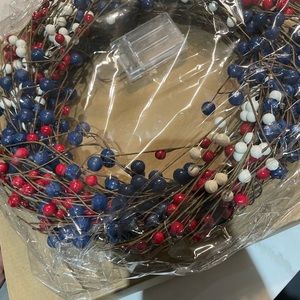 Flag Style Garland Wreath with LED Lights red and Black Berries